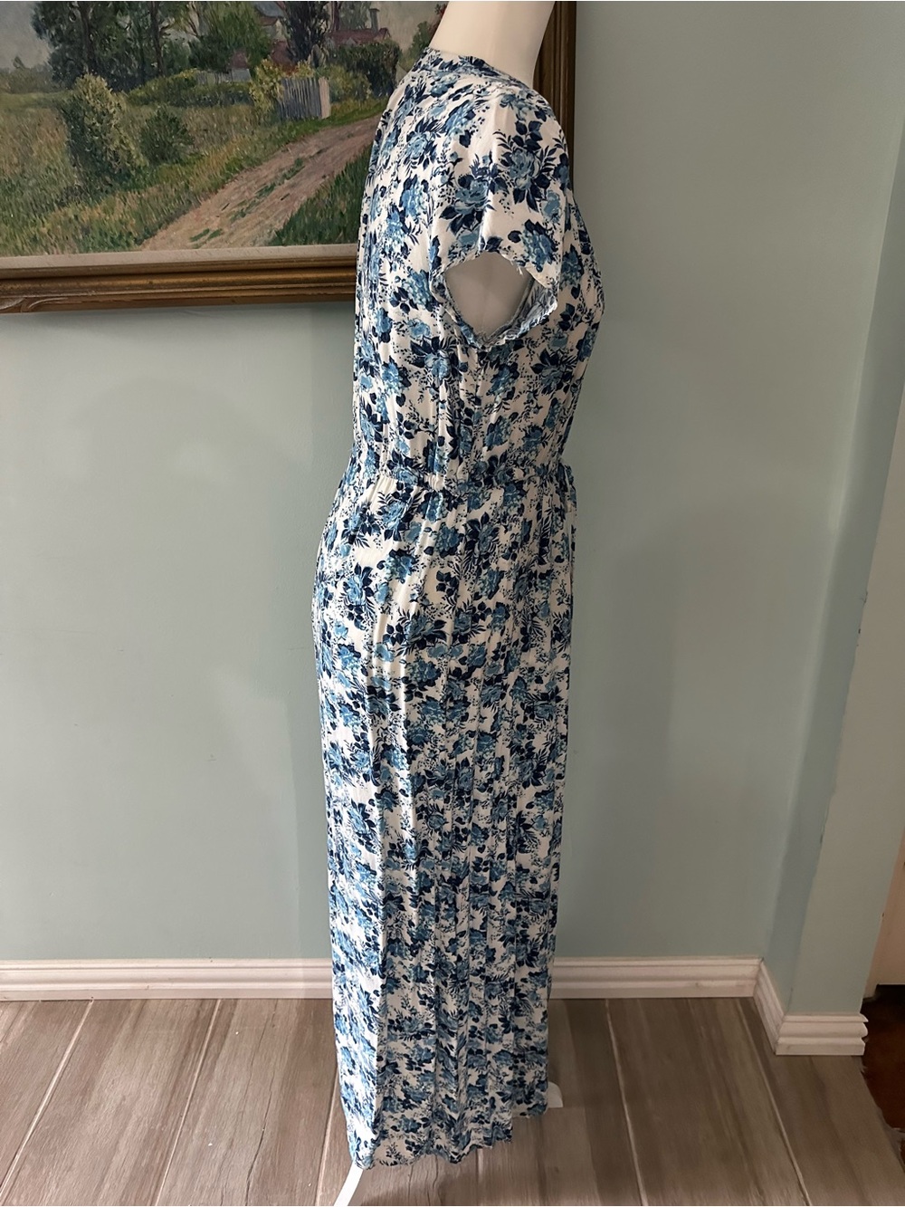 LC Lauren Conrad Blue and White Floral Maxi Dress with Drawstring - Picture 4 of 7